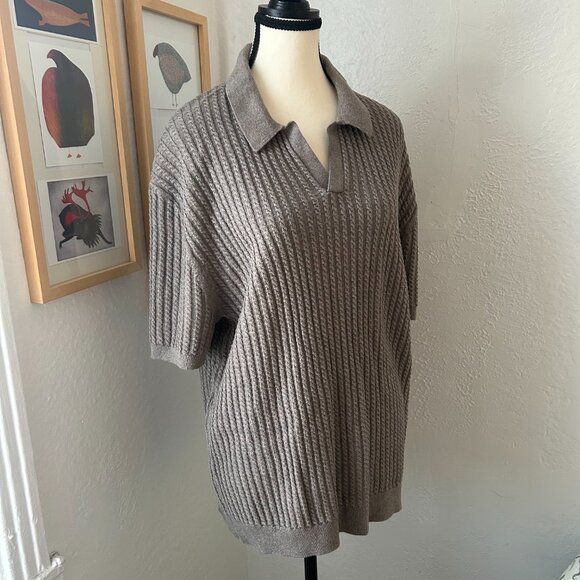 Abercrombie & Fitch Taupe Cable Knit Short Sleeve Polo Men's Large - Picture 1 of 6